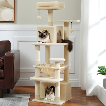 Grand Arbre à Chat 6 Niveaux (136 cm) avec Hamac, Griffoirs & Condos – Chats d’Intérieur