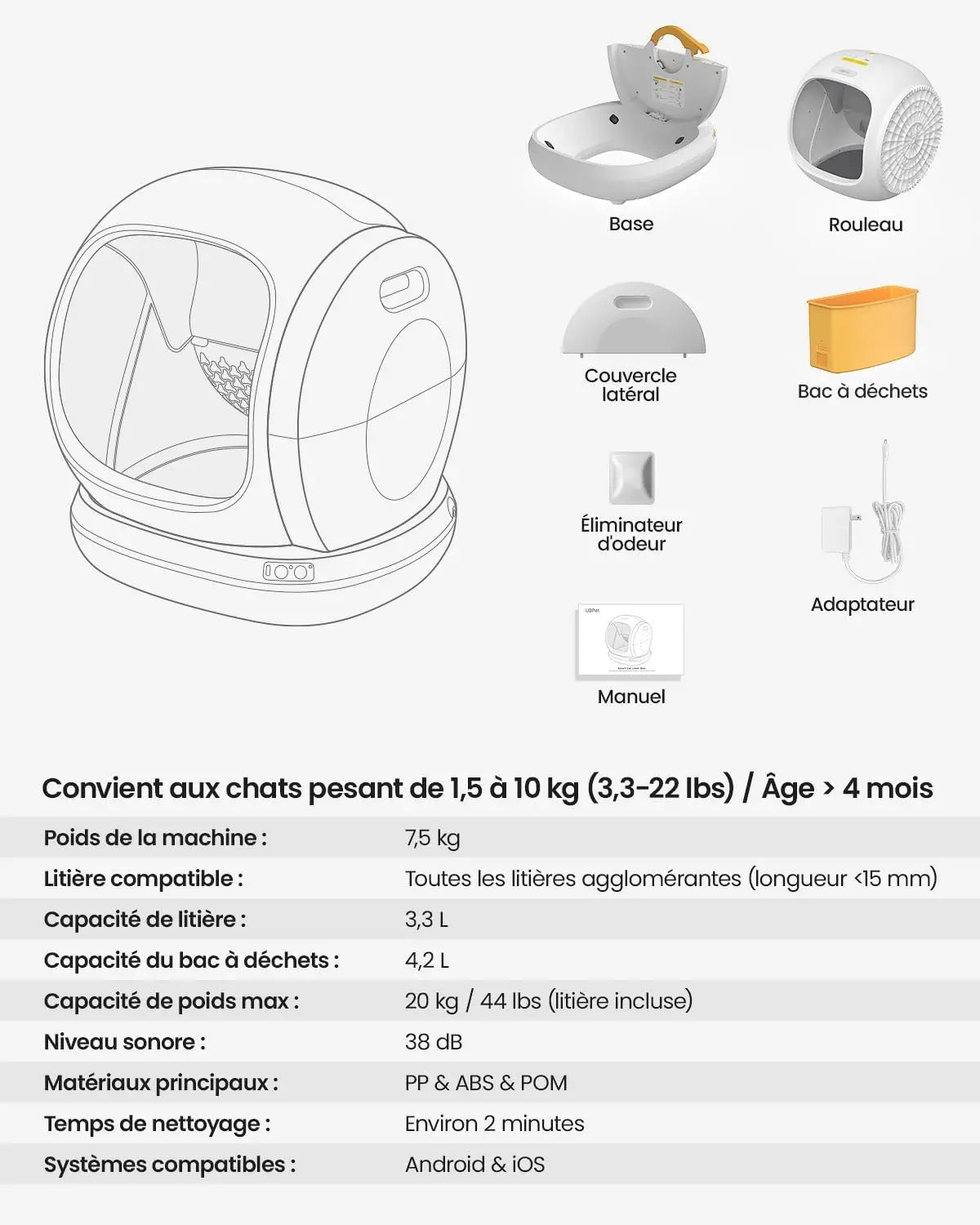 Furavix Max – Litière autonettoyante connectée grande capacité pour 2 chats