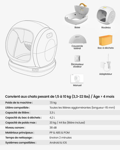 Furavix Max – Litière autonettoyante connectée grande capacité pour 2 chats