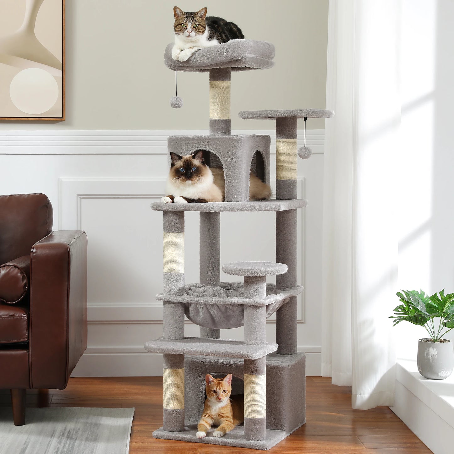 Grand Arbre à Chat 6 Niveaux (136 cm) avec Hamac, Griffoirs & Condos – Chats d’Intérieur